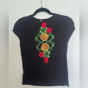 Embroidered black cotton crop top